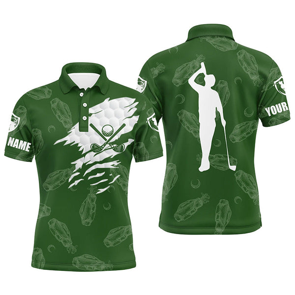 Mens golf polo shirt custom name golf clubs pattern shirt | Green NQS3865