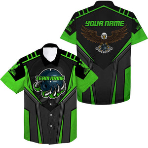 Custom name and team name Bowling Hawaiian Shirt for Men, Eagle Men's Bowling Team Shirts | Green NQS4631