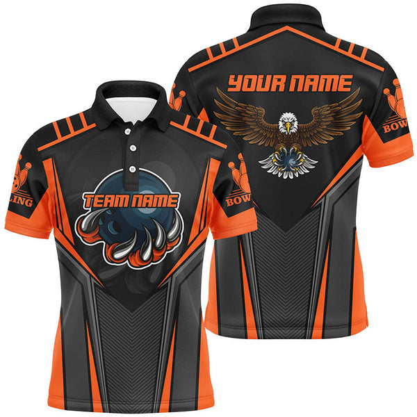 Custom name and team name Bowling polo shirts for Men, Eagle Men's Bowling Team Shirts | Orange NQS4631