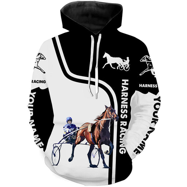 Harness racing custom name horse riding black white horse shirt, custom horse gift for men, women, kid NQS4246