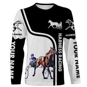 Harness racing custom name horse riding black white horse shirt, custom horse gift for men, women, kid NQS4246