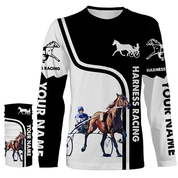 Harness racing custom name horse riding black white horse shirt, custom horse gift for men, women, kid NQS4246