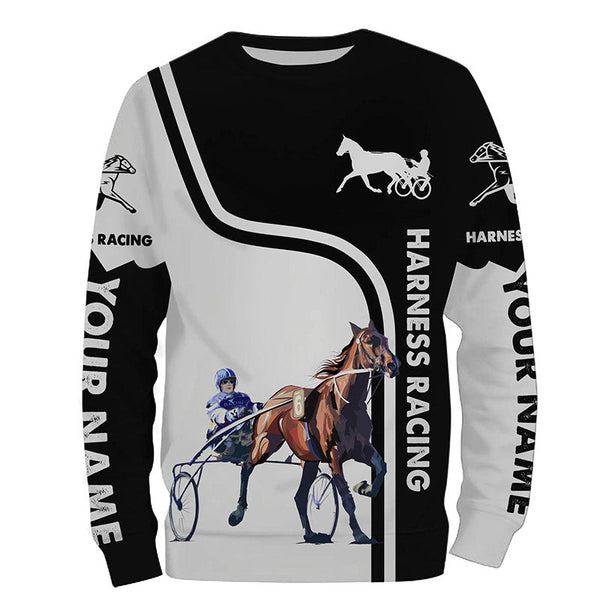 Harness racing custom name horse riding black white horse shirt, custom horse gift for men, women, kid NQS4246