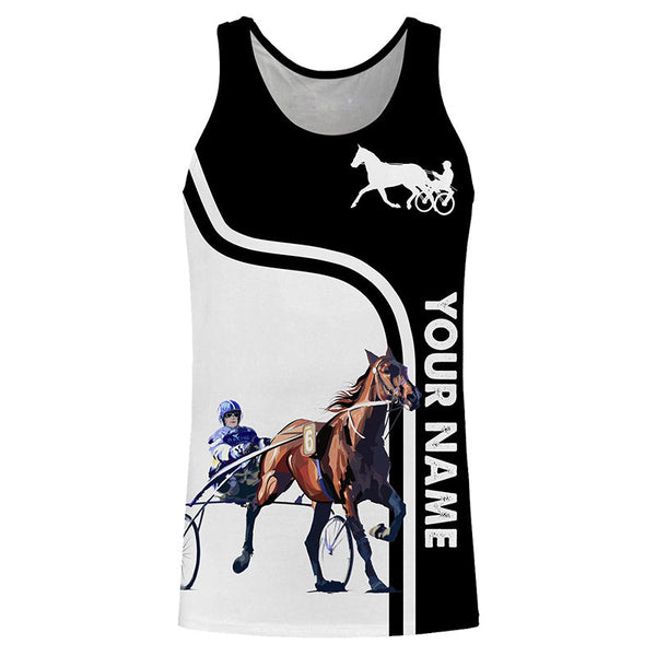 Harness racing custom name horse riding black white horse shirt, custom horse gift for men, women, kid NQS4246