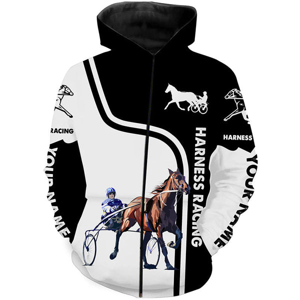 Harness racing custom name horse riding black white horse shirt, custom horse gift for men, women, kid NQS4246