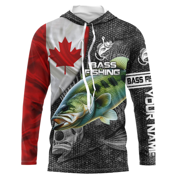 Canadian Flag Largemouth Bass Fishing Custom long sleeve performance Fishing Shirt, Fishing jerseys NQS3868