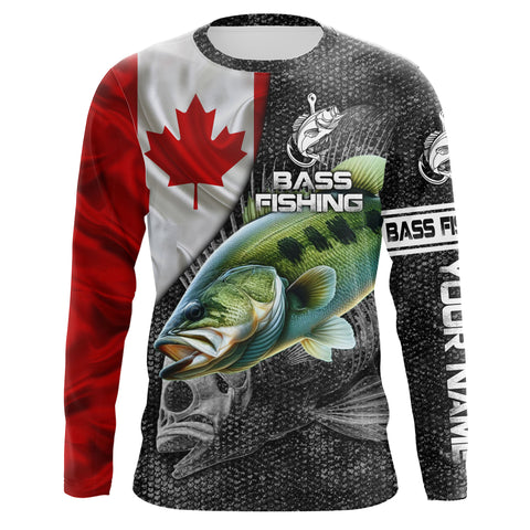 Canadian Flag Largemouth Bass Fishing Custom long sleeve performance Fishing Shirt, Fishing jerseys NQS3868