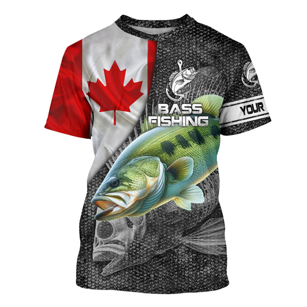 Canadian Flag Largemouth Bass Fishing Custom long sleeve performance Fishing Shirt, Fishing jerseys NQS3868