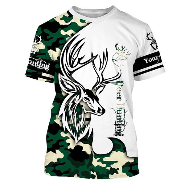 Deer hunting tattoos green camo custom name all over print hunting Shirts - Hunting gifts for him NQS4039