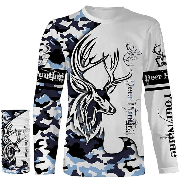 Deer hunting tattoos blue camo custom name all over print hunting Shirts - Hunting gifts for him NQS4040