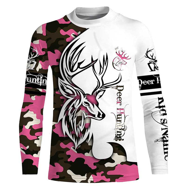 Country girl Deer hunting tattoos pink camo custom name all over print hunting Shirts - Hunting gifts NQS4041