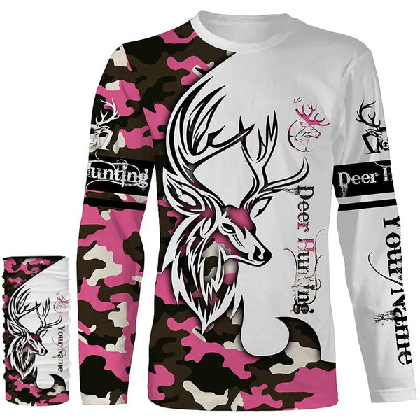 Country girl Deer hunting tattoos pink camo custom name all over print hunting Shirts - Hunting gifts NQS4041