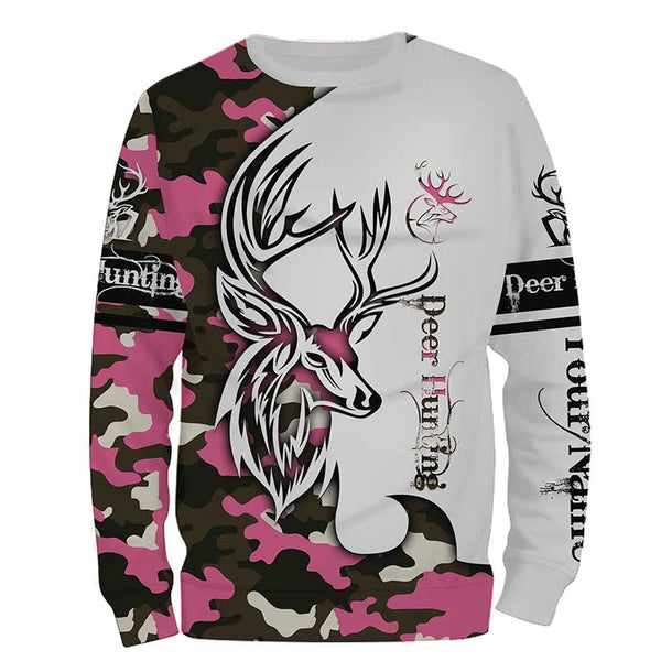 Country girl Deer hunting tattoos pink camo custom name all over print hunting Shirts - Hunting gifts NQS4041