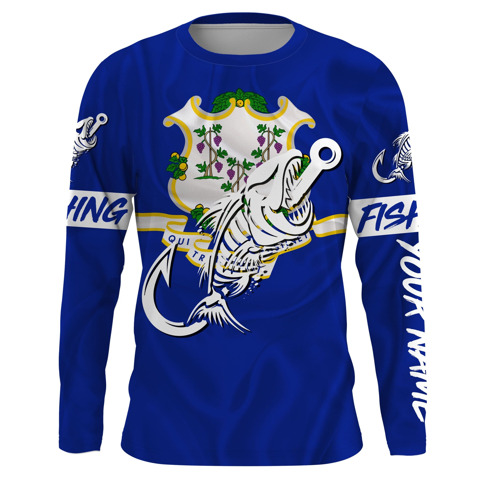 CT Fishing Custom Connecticut Flag Fish hook skull Custom sun protection fishing shirts for men, women NQS3391