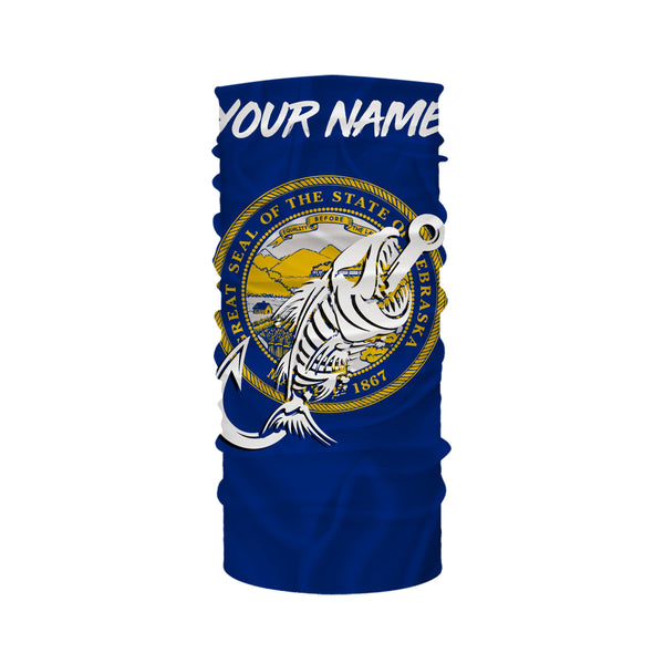 NE Nebraska Fishing Flag Fish hook skull Custom sun protection fishing shirts for men, women, kid NQS3398