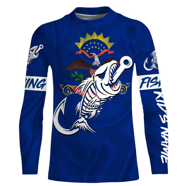 ND North Dakota Fishing Flag Fish hook skull Custom sun protection fishing shirts for men, women, kid NQS3402