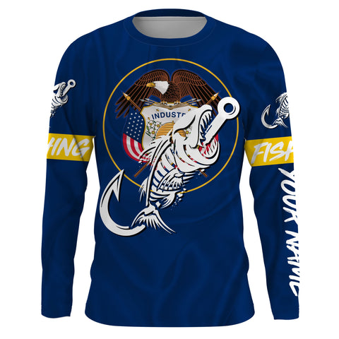 UT Utah Fishing Flag Fish hook skull Custom sun protection fishing shirts for men, women, kid NQS3407