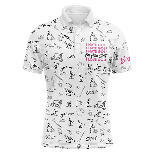 Funny Men golf polo shirts custom I hate golf nice shot I love golf icons pattern golf shirt for mens NQS6080