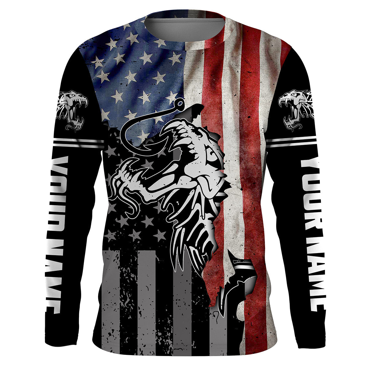 Fish reaper skull Fishing American Flag 4th July patriot Custom performance Patriotic Fishing Shirts NQS3565