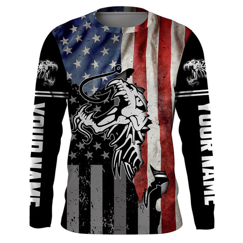 Fish reaper skull Fishing American Flag 4th July patriot Custom performance Patriotic Fishing Shirts NQS3565