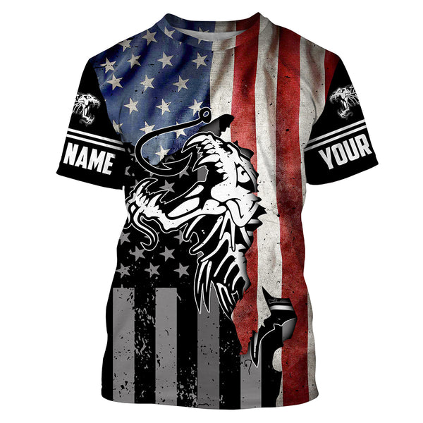 Fish reaper skull Fishing American Flag 4th July patriot Custom performance Patriotic Fishing Shirts NQS3565