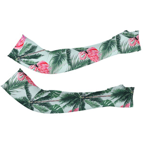 Golf Arm Sleeves long fingerless gloves  with Pink flamingos tropical palm leaves NQS3712