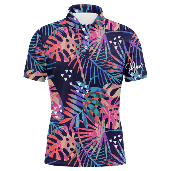 Men golf polo upf shirts with colorful tropical plants and palm leaves  custom team golf polo shirts NQS3713