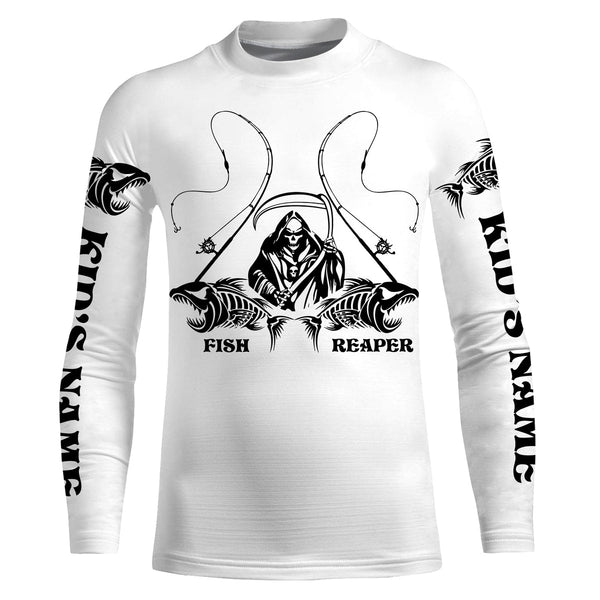 Personalized Fish reaper Fishing jerseys, fish skull Long Sleeve Fishing tournament shirts | White NQS3718