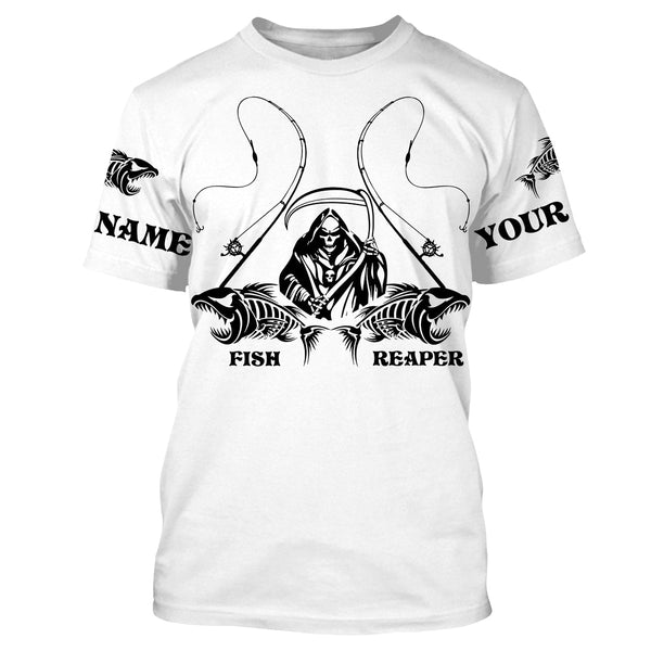 Personalized Fish reaper Fishing jerseys, fish skull Long Sleeve Fishing tournament shirts | White NQS3718