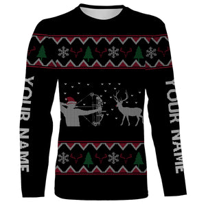 Funny Ugly Sweater pattern Bow Hunter Deer Hunting Customized name All over print Shirts, christmas shirt ideas for hunter - NQS2469