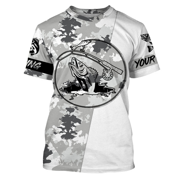 Ice fishing walleye winter camo ice fishing clothing Custom name UV protection performance fishing shirt, gift for fisherman NQS2594