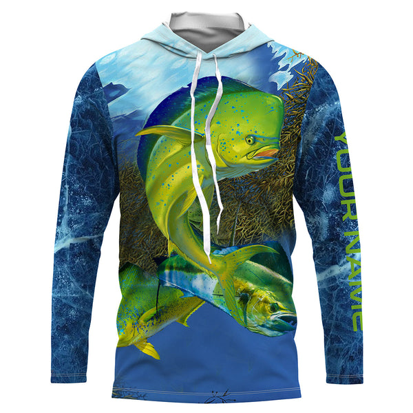 Mahi - mahi fishing blue deep sea Custom UPF fishing Shirts jersey, custom fishing shirts with hood NQS3177