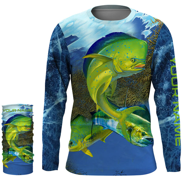 Mahi - mahi fishing blue deep sea Custom UPF fishing Shirts jersey, custom fishing shirts with hood NQS3177