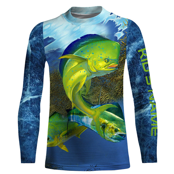 Mahi - mahi fishing blue deep sea Custom UPF fishing Shirts jersey, custom fishing shirts with hood NQS3177