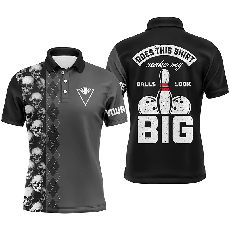 Funny black skull Bowling polo shirt for men Custom name Does this shirt make my balls look big NQS4666