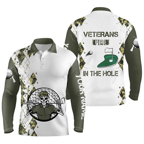 Mens golf polo shirts custom name Veterans fire in the hole skull golf shirt, golf tops for mens NQS5212