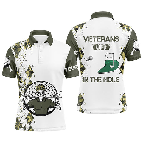 Mens golf polo shirts custom name Veterans fire in the hole skull golf shirt, golf tops for mens NQS5212