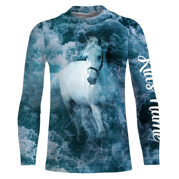 Blue ocean waves Horse riding tops Custom Name 3D equestrian riding shirts, horse long sleeve shirt NQS3192