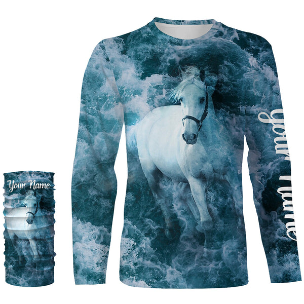 Blue ocean waves Horse riding tops Custom Name 3D equestrian riding shirts, horse long sleeve shirt NQS3192