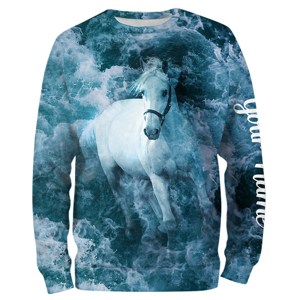 Blue ocean waves Horse riding tops Custom Name 3D equestrian riding shirts, horse long sleeve shirt NQS3192