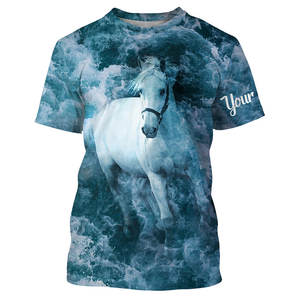 Blue ocean waves Horse riding tops Custom Name 3D equestrian riding shirts, horse long sleeve shirt NQS3192