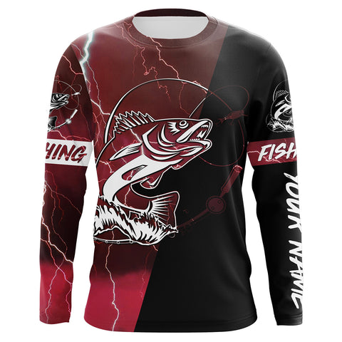 Walleye Fishing tattoo red lightning camo black Custom name sun-protective clothing fishing shirts NQS3303