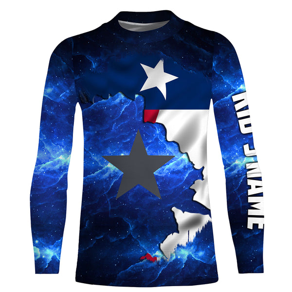 Texas Flag blue galaxy Universe patriotic Custom sun protection fishing jersey - Texas fishing shirts NQS3589