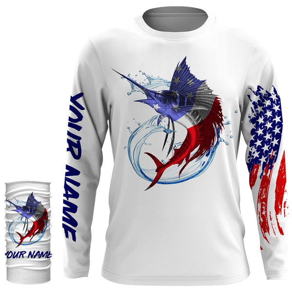 Sailfish fishing American flag patriotic Custom Name fishing jersey, Gifts for Fisherman NQS2942