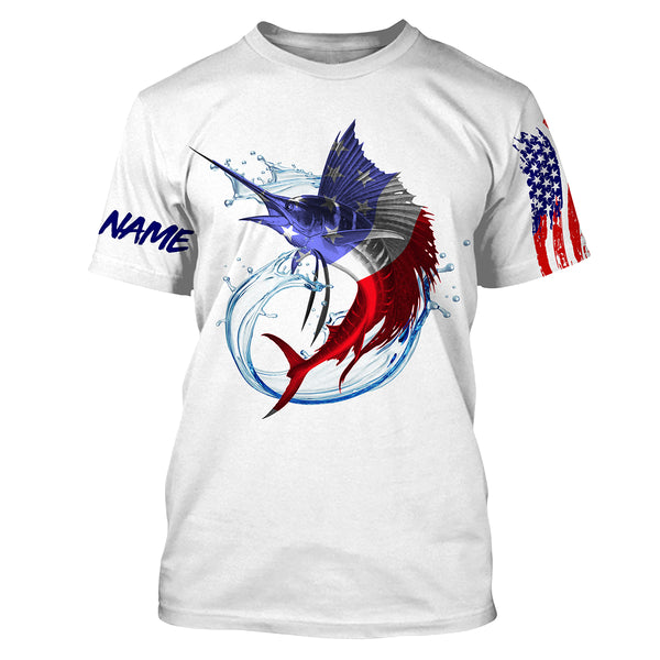 Sailfish fishing American flag patriotic Custom Name fishing jersey, Gifts for Fisherman NQS2942