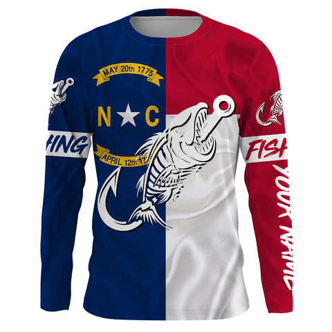 NC Fishing Custom North Carolina Flag Fish hook skull Custom Name sun protection custom fishing shirts NQS3471