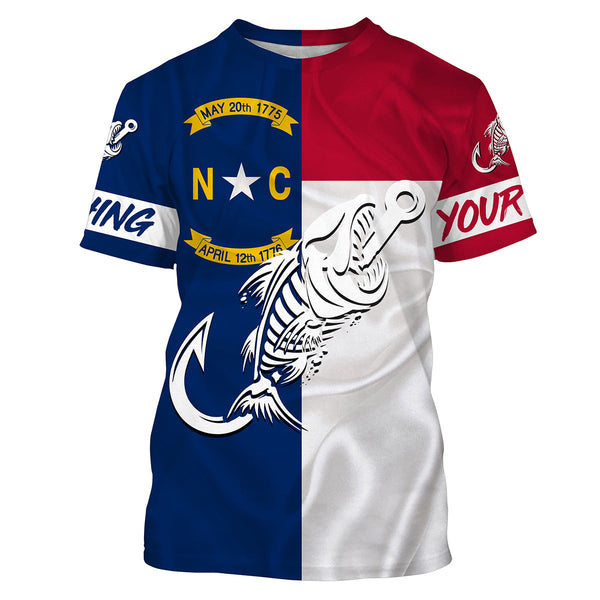 NC Fishing Custom North Carolina Flag Fish hook skull Custom Name sun protection custom fishing shirts NQS3471