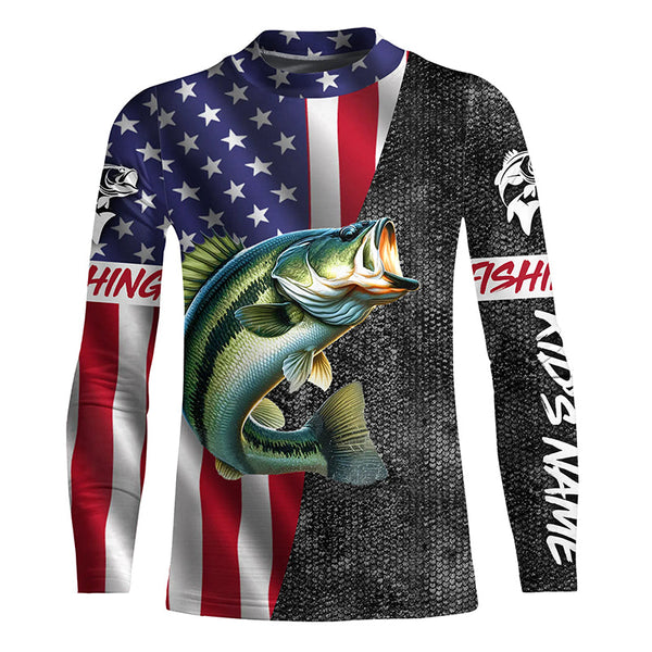 American Flag Bass Fishing Custom long sleeve Fishing Shirts for men, Bass Fishing jerseys NQS4926