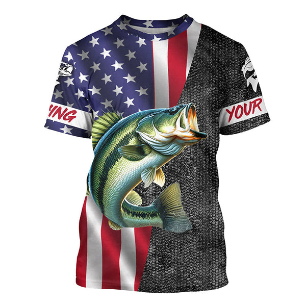 American Flag Bass Fishing Custom long sleeve Fishing Shirts for men, Bass Fishing jerseys NQS4926