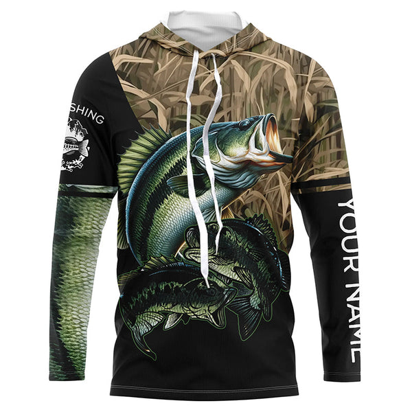 Bass fishing green scales camo personalized sun protection long sleeve fishing shirts NQS3755